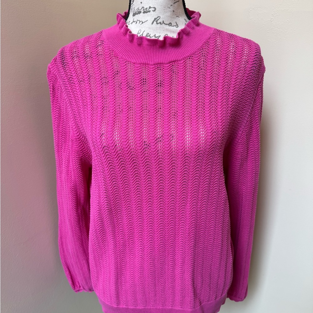 J. Crew Pointelle Ruffle Mock Neck Sweater